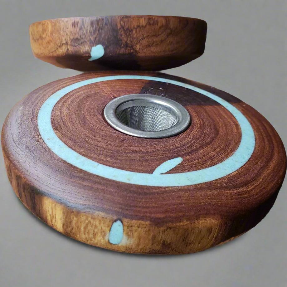 Mesquite Cocktail Smoker/Smoking Puck With Crushed Turquoise Stone Wide Inlay