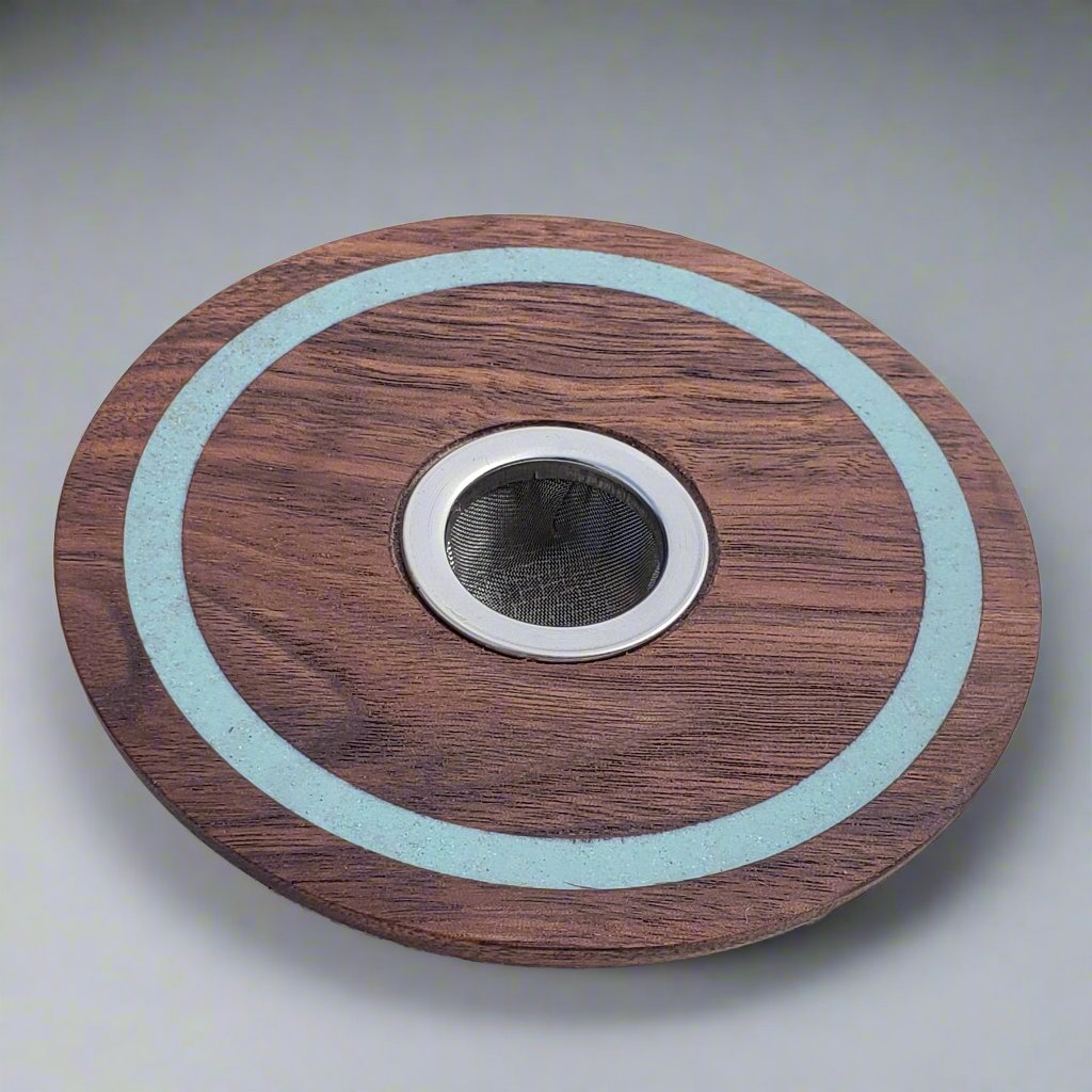 Black Walnut Cocktail Smoker/Smoking Puck With Crushed Turquoise Stone Inlay